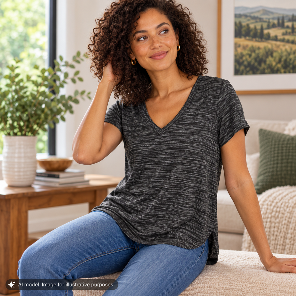 Cloth Stone Shirt Womans Small Black Heather Hi Lo Hem Soft USA Anthropologie